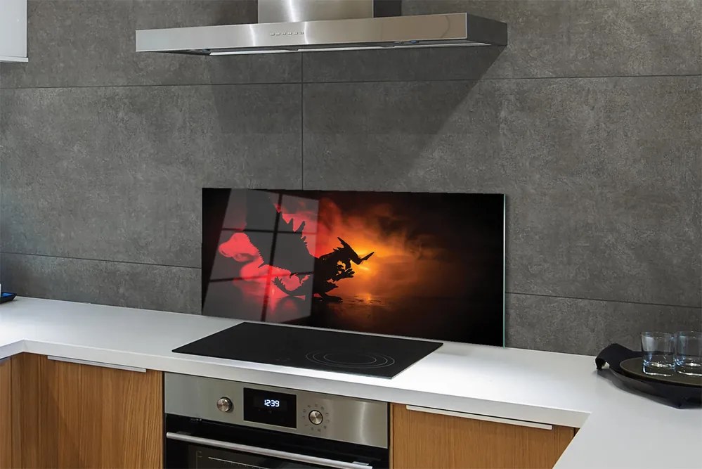 Szklany Panel Czarny Smok wśród Chmur