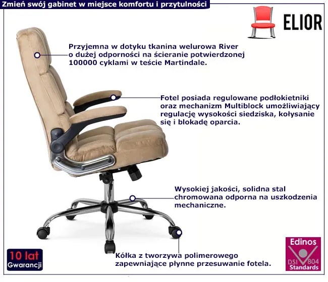 Beżowy pikowany fotel gabinetowy obrotowy E4-W07