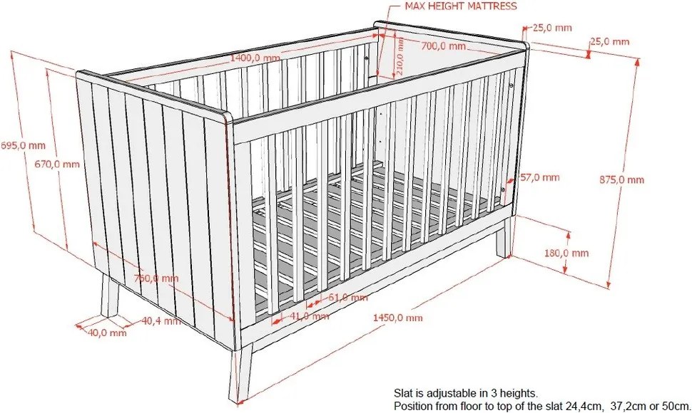 Beżowe łóżeczko z litego drewna sosnowego ze zdejmowanym bokiem/z regulowaną wysokością 70x140 cm Sezane – Vipack