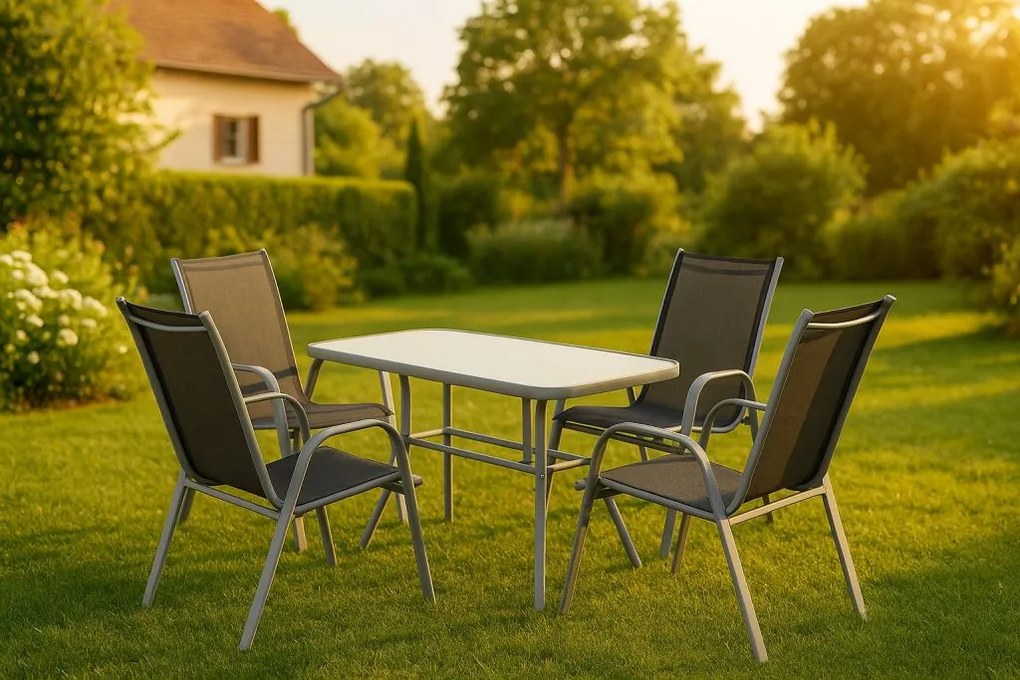 Zestaw ogrodowy 5-częściowy, stół ze szkłem, 4 krzesła