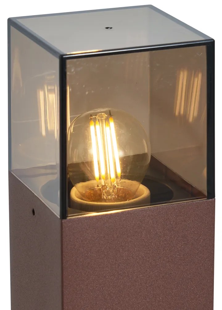 Zewnetrzna Industrialna lampa zewnętrzna słupkowa rdzawobrązowa z przydymionym szkłem 70 cm z czujnikiem zmierzchu IP44 - DaniaPrzemysłowy Oswietlenie zewnetrzne