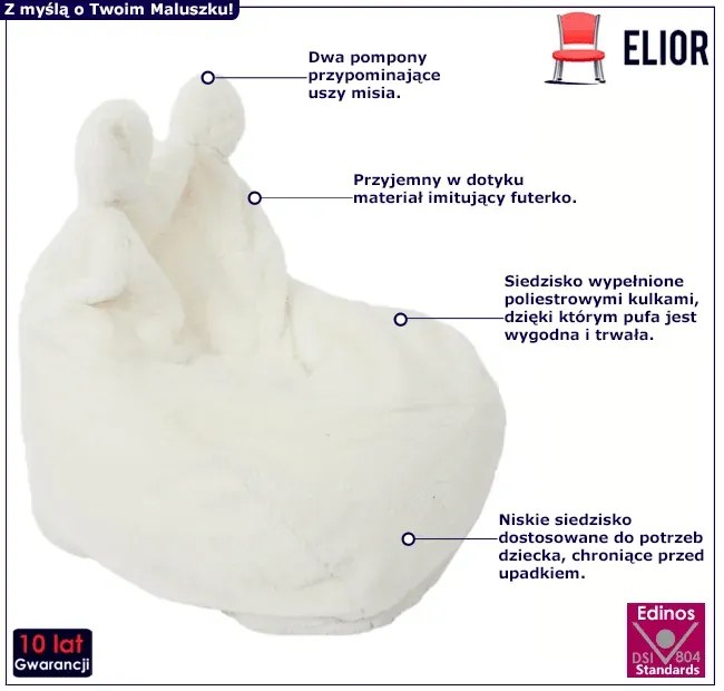 Biała dziecięca pufa z uszami misia - Padi 3X