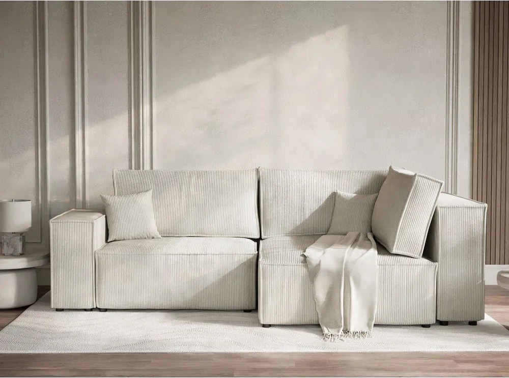 Kremowy sztruksowy rozkładany/ze schowkiem narożnik (prawostronny/w kształcie litery L) Tonga – Maison de Rêve