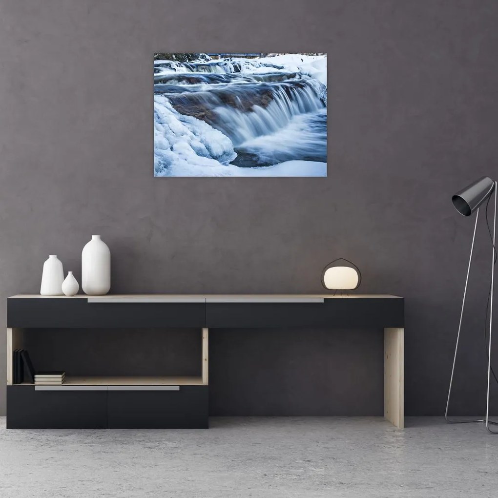 Obraz na szkle rzeki zimą (70x50 cm)