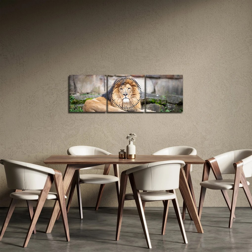Obraz lwa (z zegarem) (90x30 cm)
