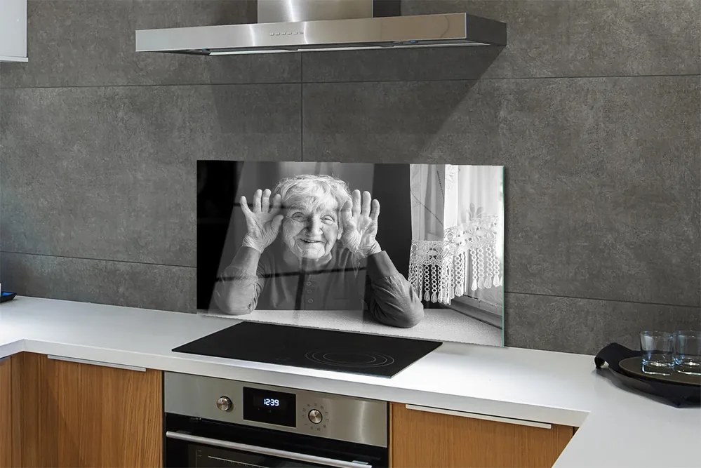Szkło do Kuchni na Ścianę Portret Starszej Kobiety