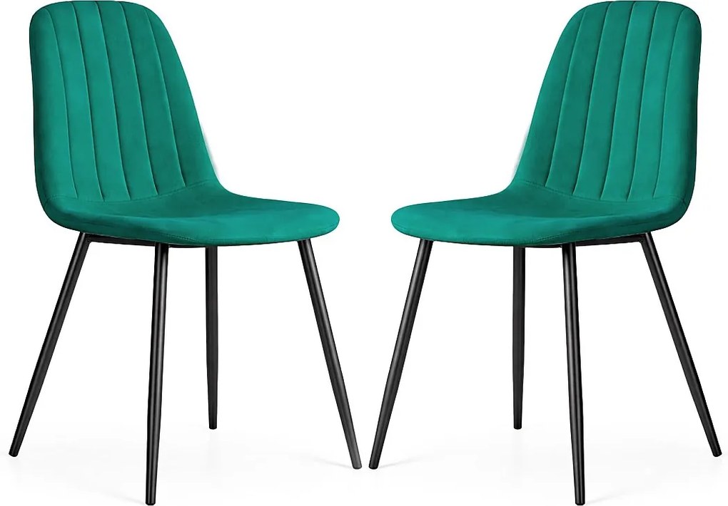 2x Welurowe krzesło tapicerowane pikowane Butelkowa Zieleń LUMO Czarne nogi