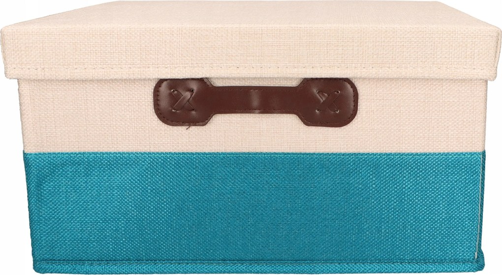 Organizer Tekstylny Turkusowy 41x31x25 cm Beżowy Pudełko z Pokrywą do domu