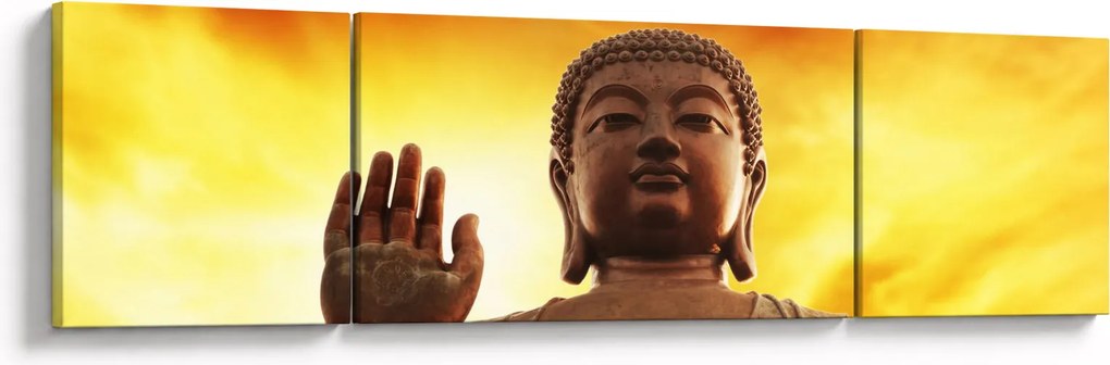 Obraz - Budda z czerwonym i żółtym tłem (170x50 cm)