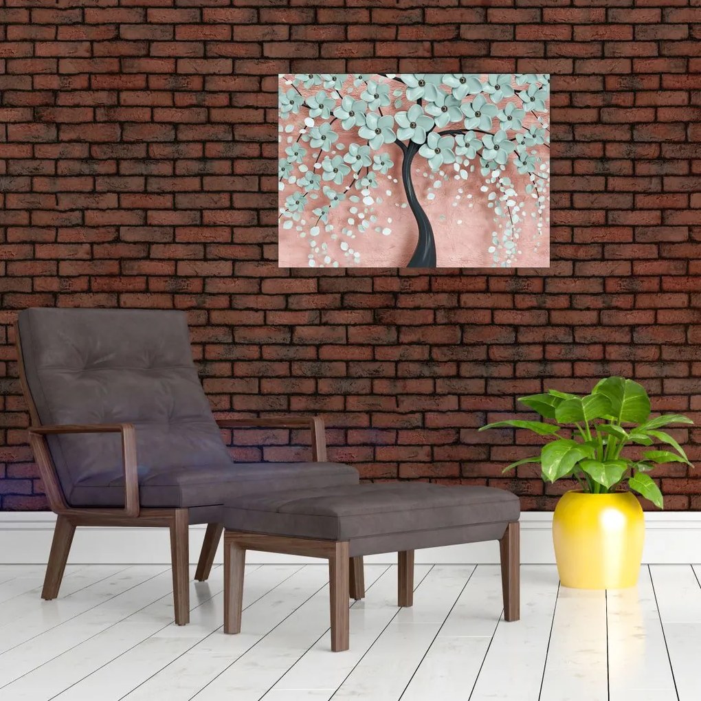 Obraz na szkle - Pastelowe niebieskie kwiaty (70x50 cm)