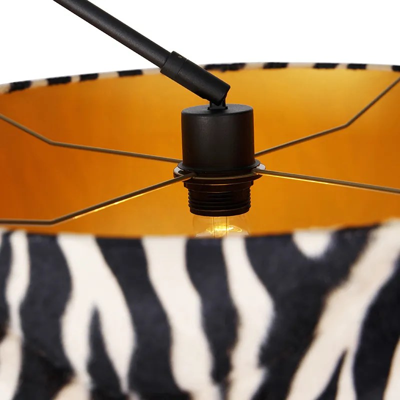 Lampa stojąca czarna z abażurem w pasy zebry 50 cm - Editor Nowoczesny Oswietlenie wewnetrzne