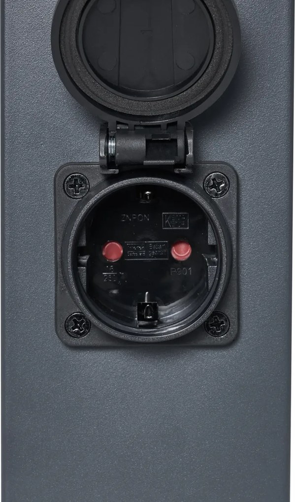 Lampa zewnętrzna ciemnoszara z przydymionym szkłem 45 cm IP44 z gniazdem i czujnikiem ruchu - Malios