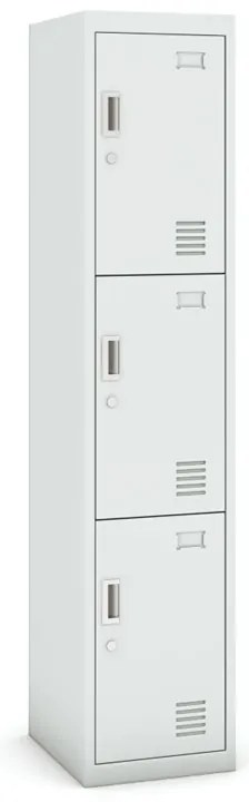 Szafka skrytkowa, 3 schowki, 1800 x 380 x 450 mm, demontaż, zamek cylindryczny, drzwi szare