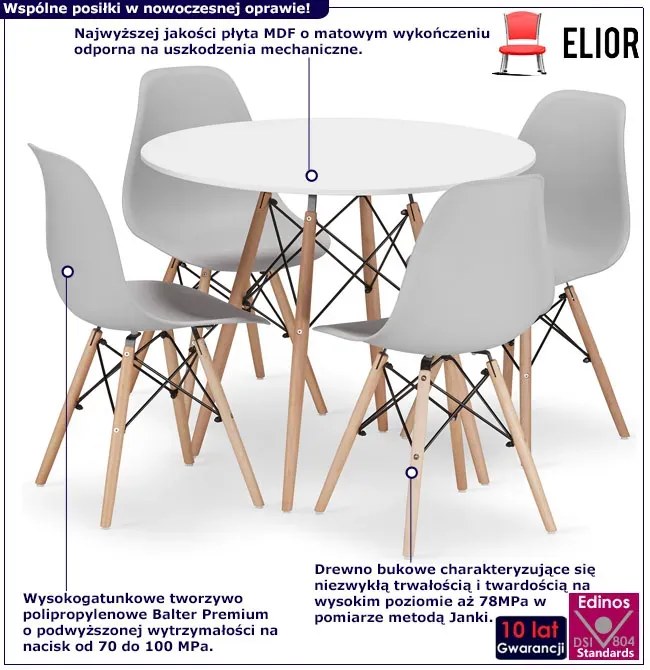 Komplet biały stół 90 cm z 4 krzesłami - Nadikos 6X 3 kolory