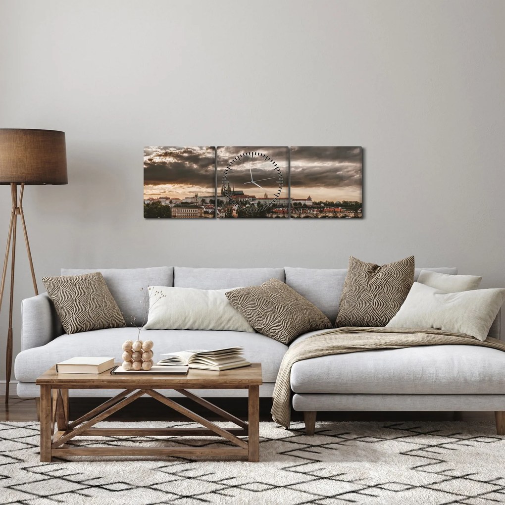 Obraz Zamku Praskiego o zmierzchu (z zegarem) (90x30 cm)