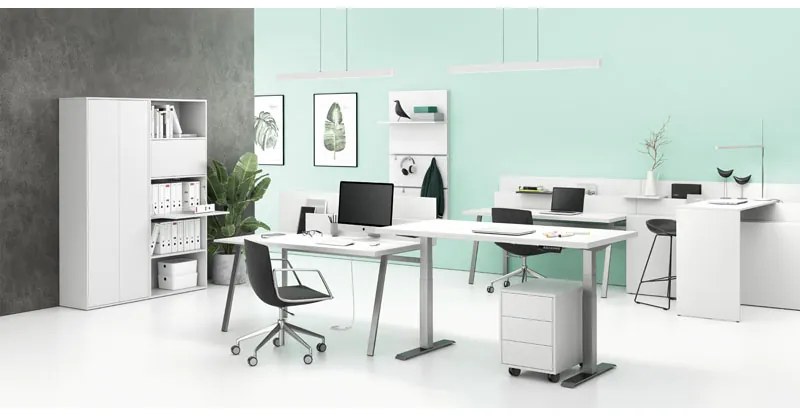 Biurko z regulacją wysokości SINGLE LAYERS, 160x80 cm, 2 silniki, biały