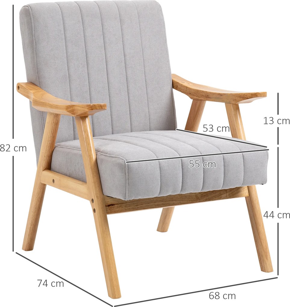 HOMCOM Fotele uszaki fotel uszak krzesło tapicerowane z podłokietnikami jasnoszary 68x74x82cm fotel do salonu | Aosom PL