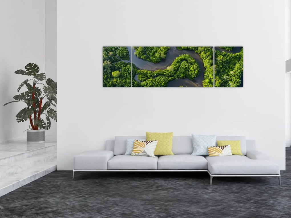 Obraz - Krajobraz leśny z rzeką (170x50 cm)