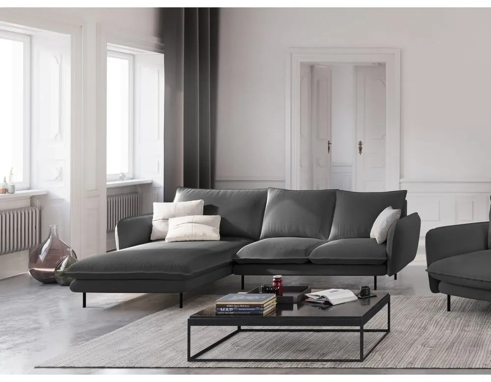 Ciemnoszara sofa narożna Cosmopolitan Design Vienna, lewostronna