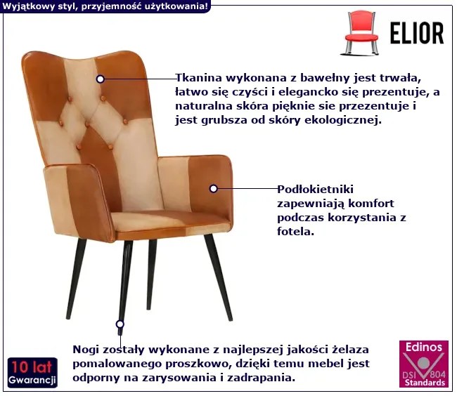 Brązowo-kremowy fotel z naturalnej skóry - Selcha