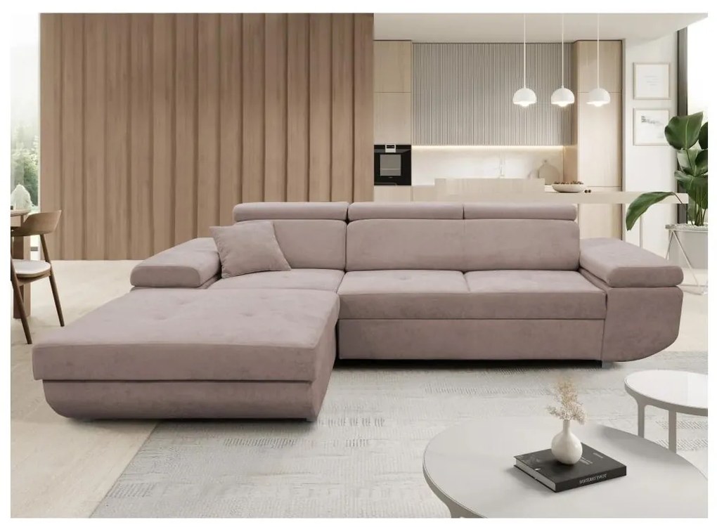 Narożnik rozkładany z pojemnikiem w układzie L CASTELO, lewy, beżowy