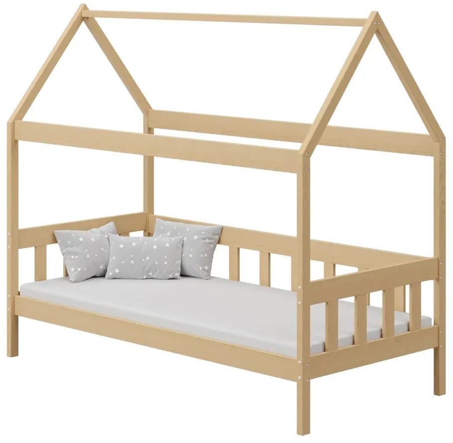 Skandynawskie łóżko domek z materacem i stelażem, sosna T8-P85