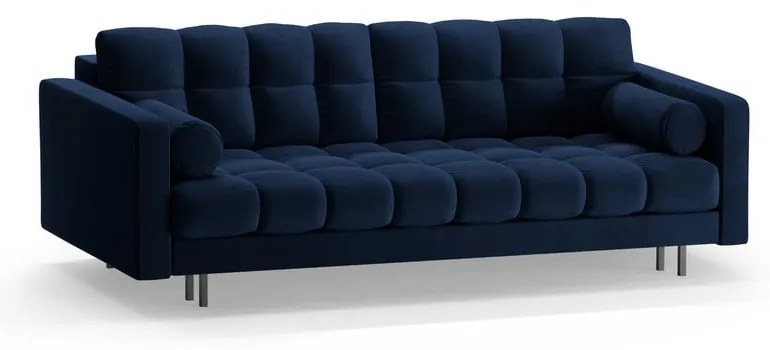 Ciemnoniebieska aksamitna rozkładana sofa ze schowkiem 222 cm Bali – Cosmopolitan Design
