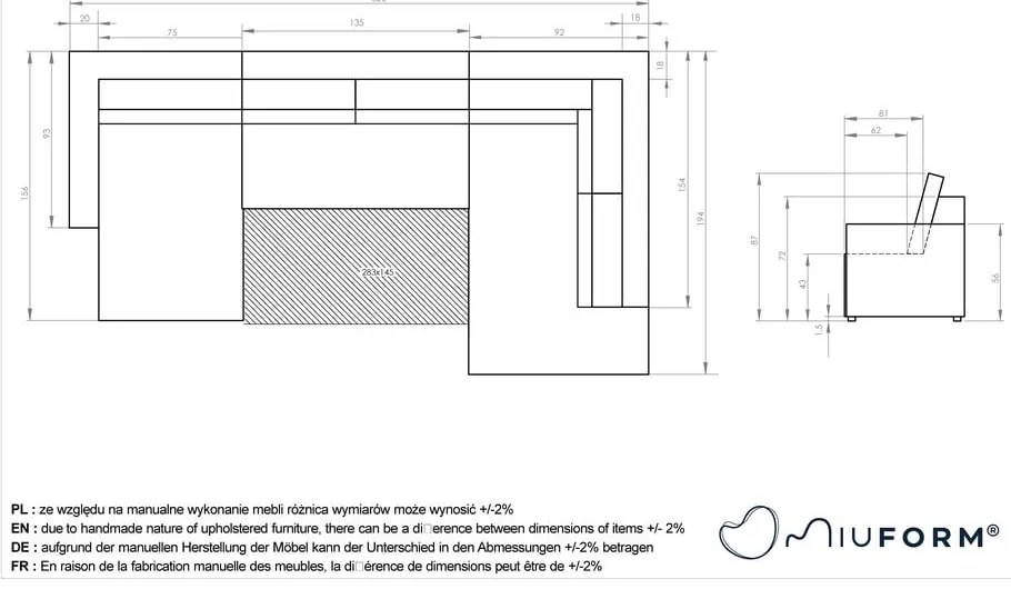Biały sztruksowy rozkładany narożnik (prawostronny/w kształcie litery U) Brave Dave – Miuform