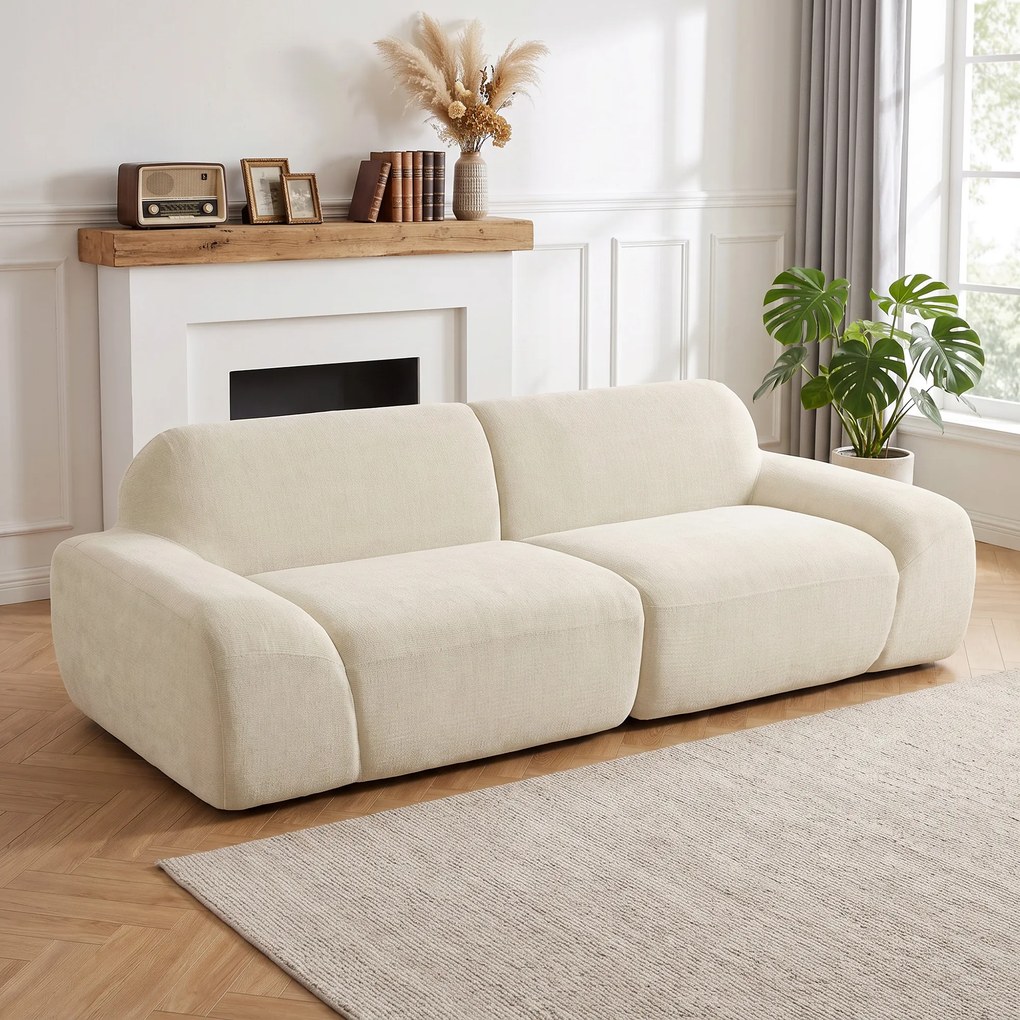 HOMCOM Sofa 3-osobowa, zaokrąglona i bezramowa, z przestronnym siedziskiem, grubo tapicerowana, bez montażu, kremowo-biała | Aosom PL