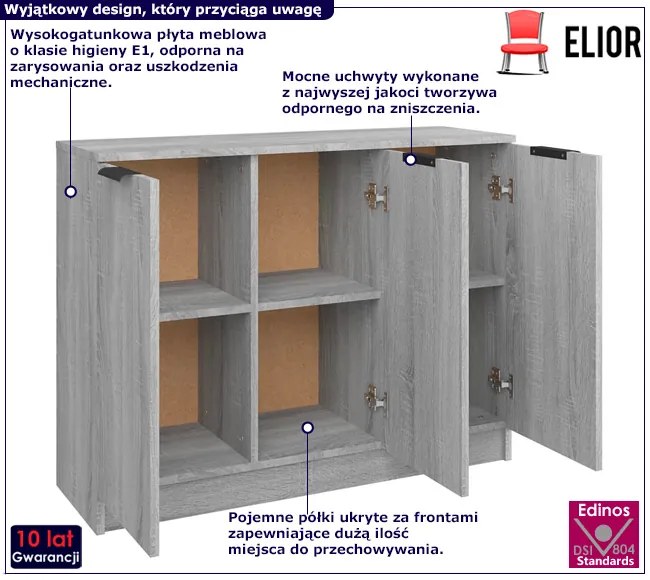 Komoda do salonu z półkami szary dąb sonoma Esmeri 5X