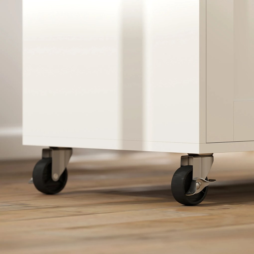 HOMCOM Wyspa kuchenna, wózek na kółkach z rozkładanym blatem, szuflada, półka, 120 x 68 x 85 cm, Biały