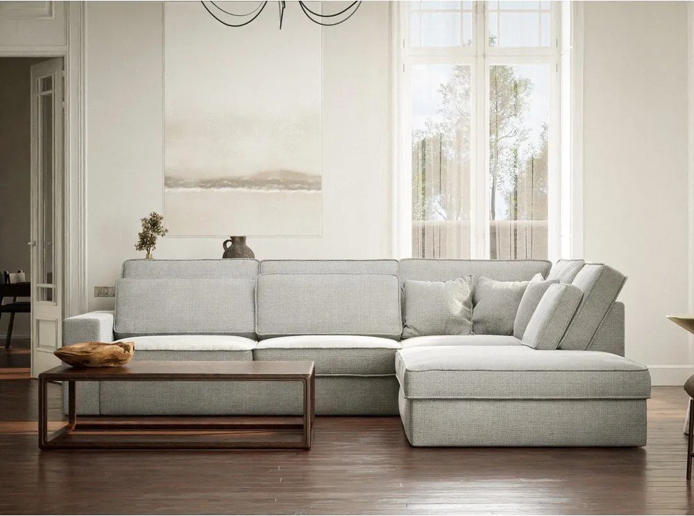 Jasnoszary narożnik z tkaniny szenilowej (prawostronny/w kształcie litery L) Kirou – Maison de Rêve