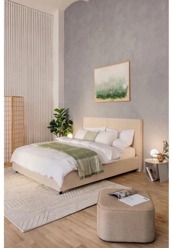 Beżowe tapicerowane łóżko dwuosobowe ze schowkiem i stelażem 180x200 cm Myra Bold – Bonami Selection