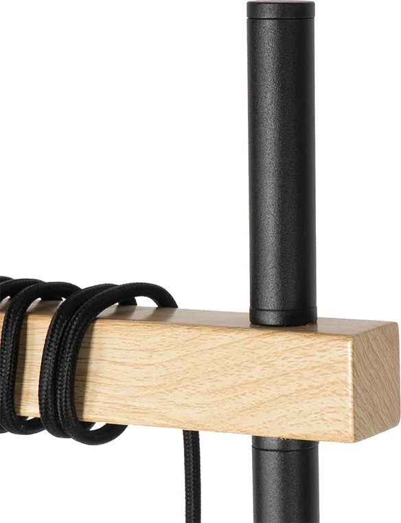 Lampa podłogowa rustykalna czarna z drewnem 2-światłowa - Chon