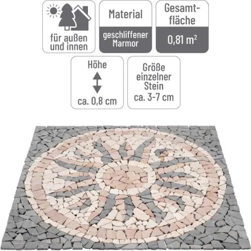 Mozaika marmurowa Rosone Sonne 90x90 cm szara kremowa różowa