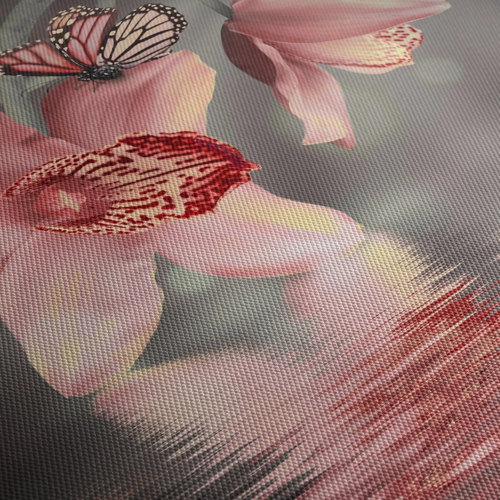 Obraz - Kwiaty i motyl (70x50 cm)