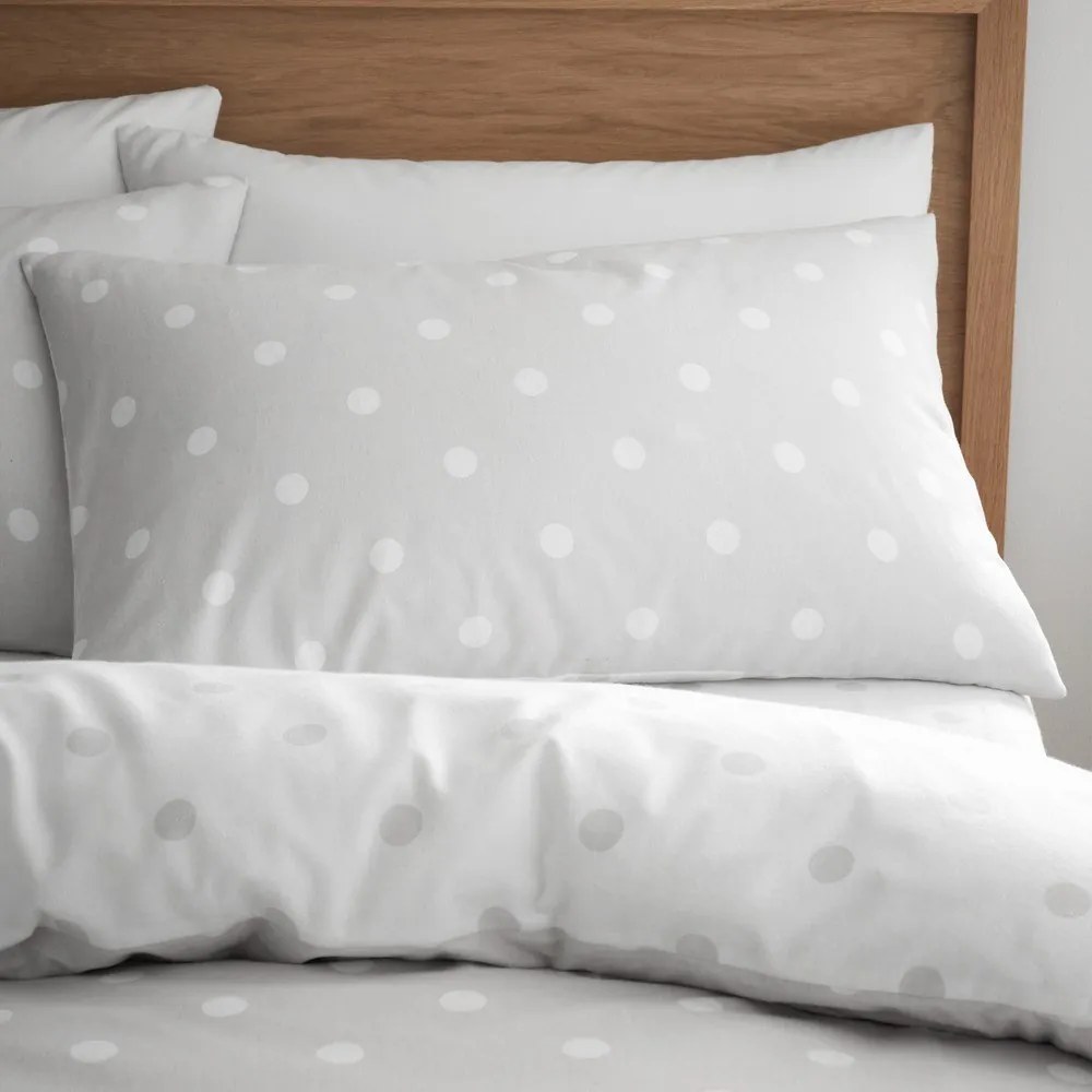 Biało-szara flanelowa pościel dwuosobowa 200x200 cm Polka Dot – Catherine Lansfield
