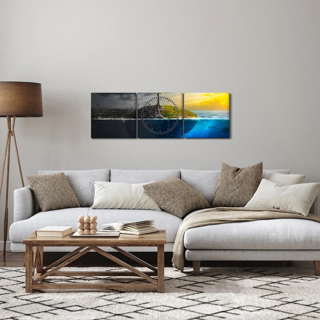 Obraz przedstawiający dwie strony (z zegarem) (90x30 cm)