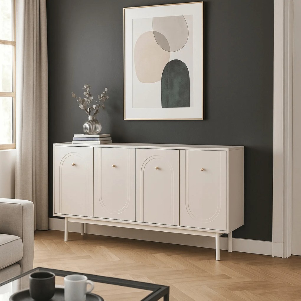 Czterodrzwiowa komoda glamour Marlen 155 cm, kolor kaszmir