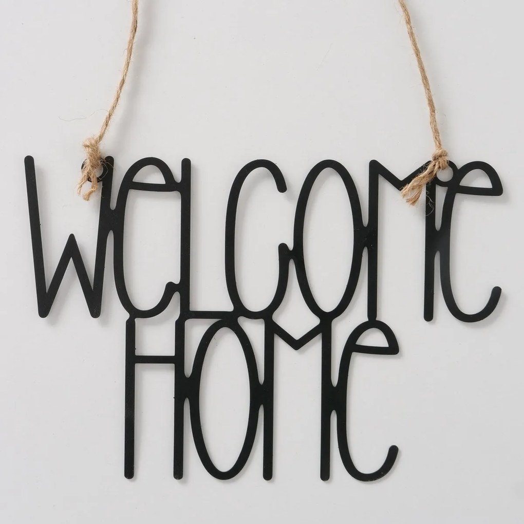 Tabliczka metalowa Welcome Home, czarna, 26,5 x 18 cm