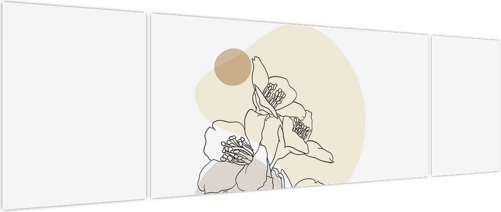 Obraz - Beżowe kwiaty z motylem N⁰4 (170x50 cm)