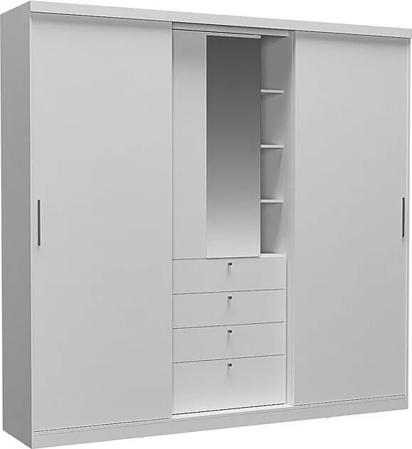 Szafa 2 drzwi przesuwne - Lustra i szuflady - Dł. 240 cm - Kolor biały - BODIL