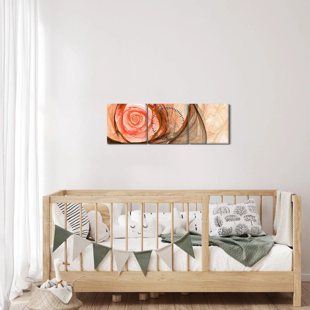 Obraz - Róża w artystycznym duchu (z zegarem) (90x30 cm)