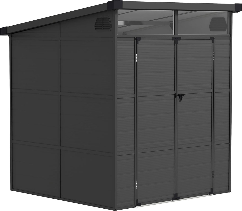 Outsunny 1,9 x 1,9 m Szopa Ogrodowa, Szopa na Narzędzia z Tworzywa Sztucznego, Drzwi Zamykane, 2 Otwory Wentylacyjne, Ciemnoszary