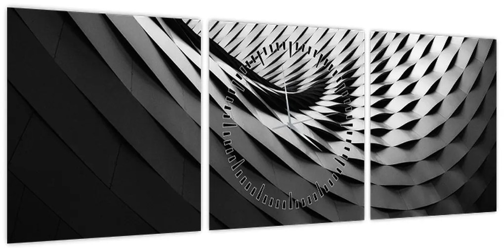 Abstrakcyjny obraz - czarno - biała spirala (z zegarem) (90x30 cm)