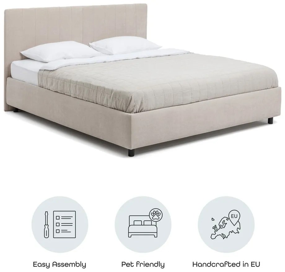 Beżowe tapicerowane łóżko dwuosobowe c 160x200 cm Myra Slim Line – Bonami Selection