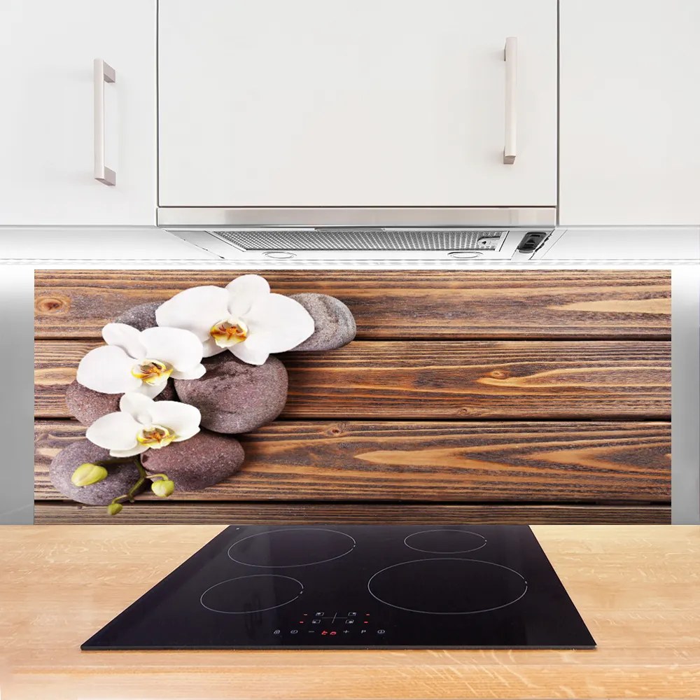 Panel Szklany do Kuchni Orchidea Na Rustykalnym Drewnie