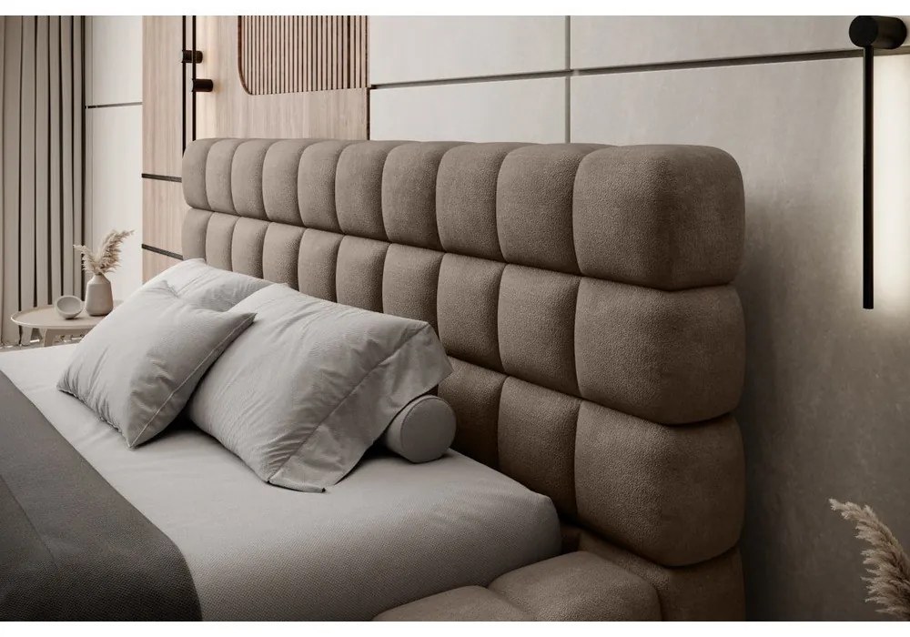 Jasnobrązowe tapicerowane łóżko dwuosobowe ze schowkiem ze stelażem 160x200 cm Dizzle – ELTAP