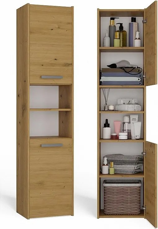 Szafka Łazienkowa Sara S40 | Dąb Artisan | 40x30x170 cm | Słupek Łazienkowy, Półki