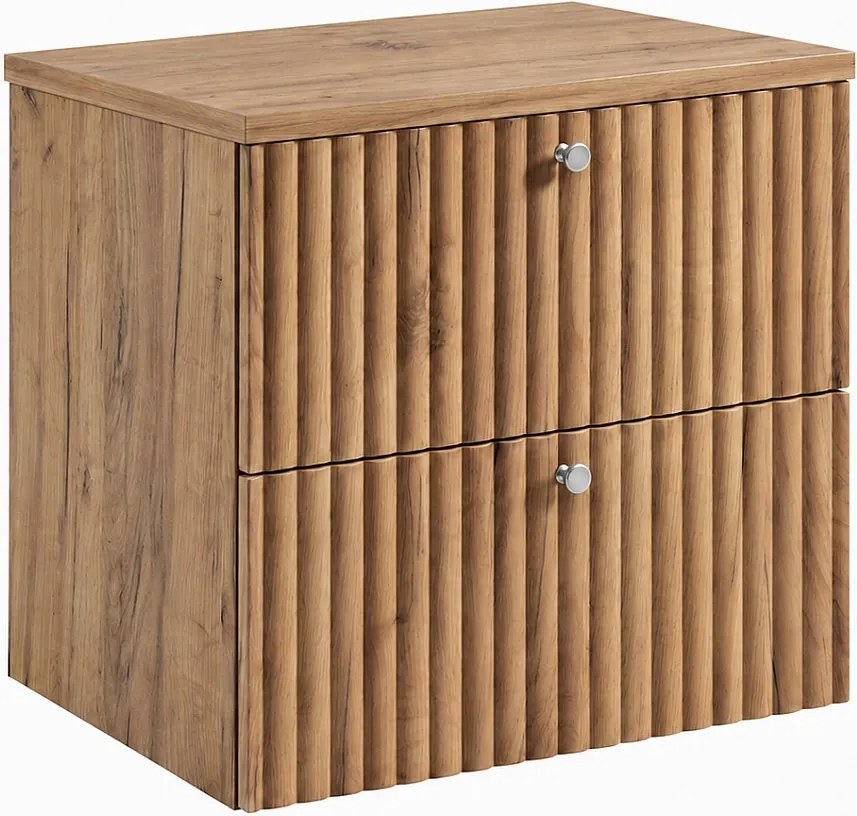 Szafka łazienkowa wisząca z blatem 60, dąb craft złoty + blat dąb craft, uchwyty w trzech kolorach, 60 x 44,4 x 58,6 cm